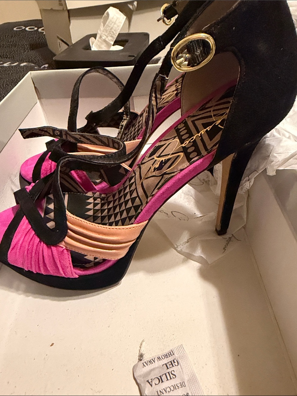 Jessica Simpson Women's Pink & Black Strappy High Heel Sandals